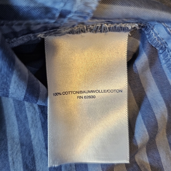 Lands End Womens Cotton Poplin Button-Down Shirt Dress, Cobalt Varsity Stripe 1X - Picture 8 of 10